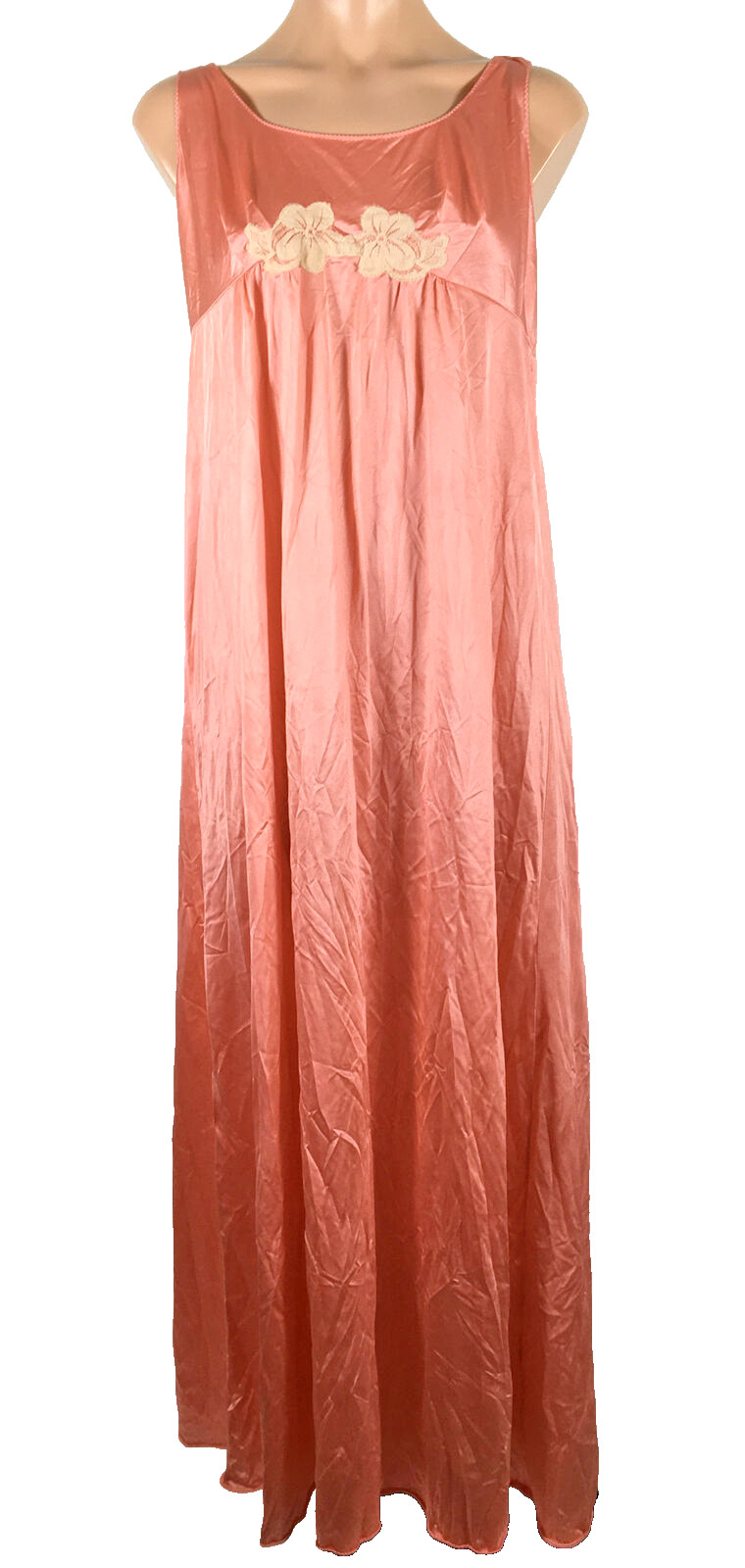 Vintage 60s Nightgown Sz L Slip Formfit Rogers Pink Floral Nylon