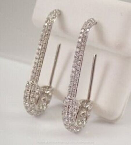 1.10Ct Lab-Created Diamond SAFETY PIN Hoop Style Earrings 14K White Gold Finish