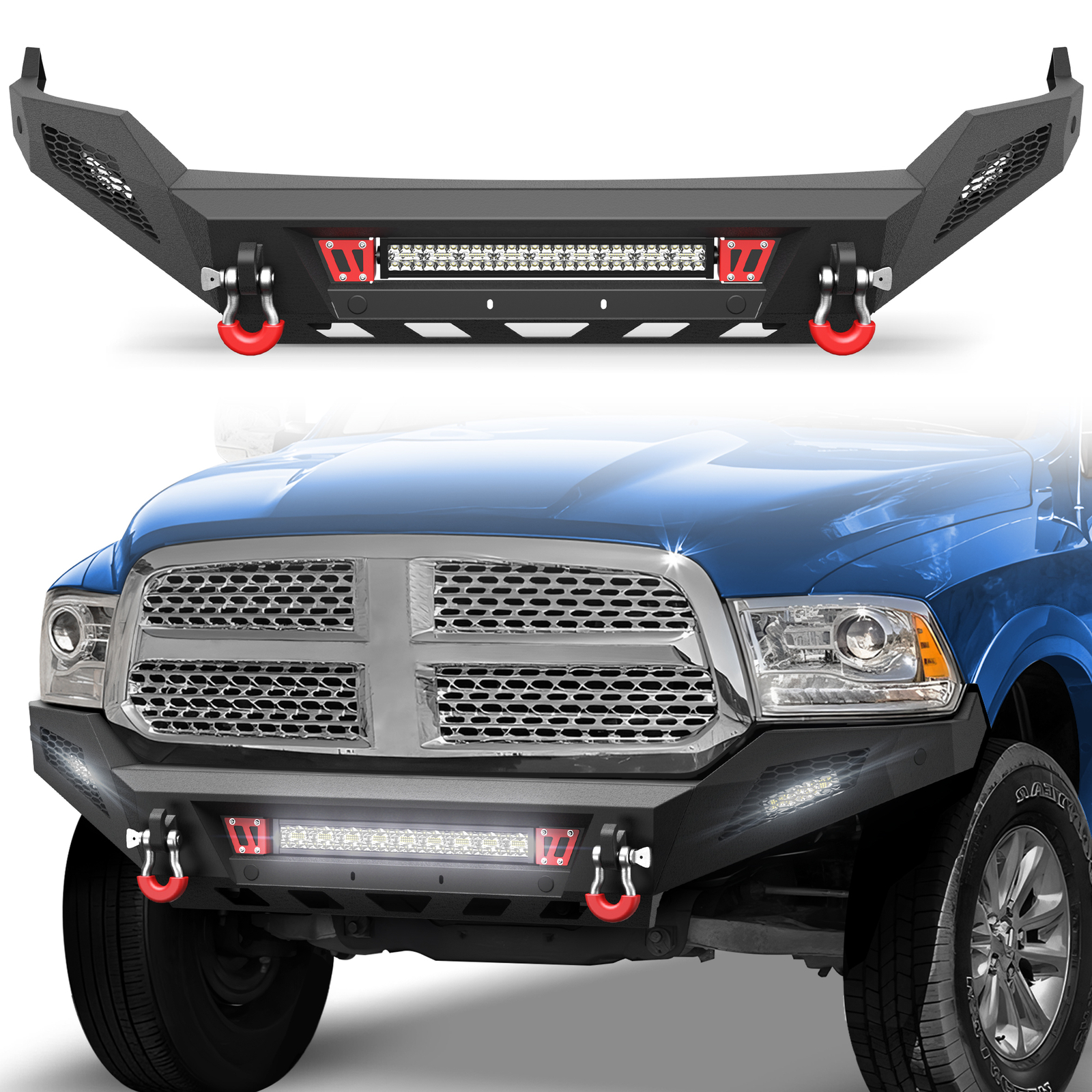 Front Bumper Set+LED Lights For 2013-2018 Dodge Ram 1500 /19-24 Ram 1500 Classic