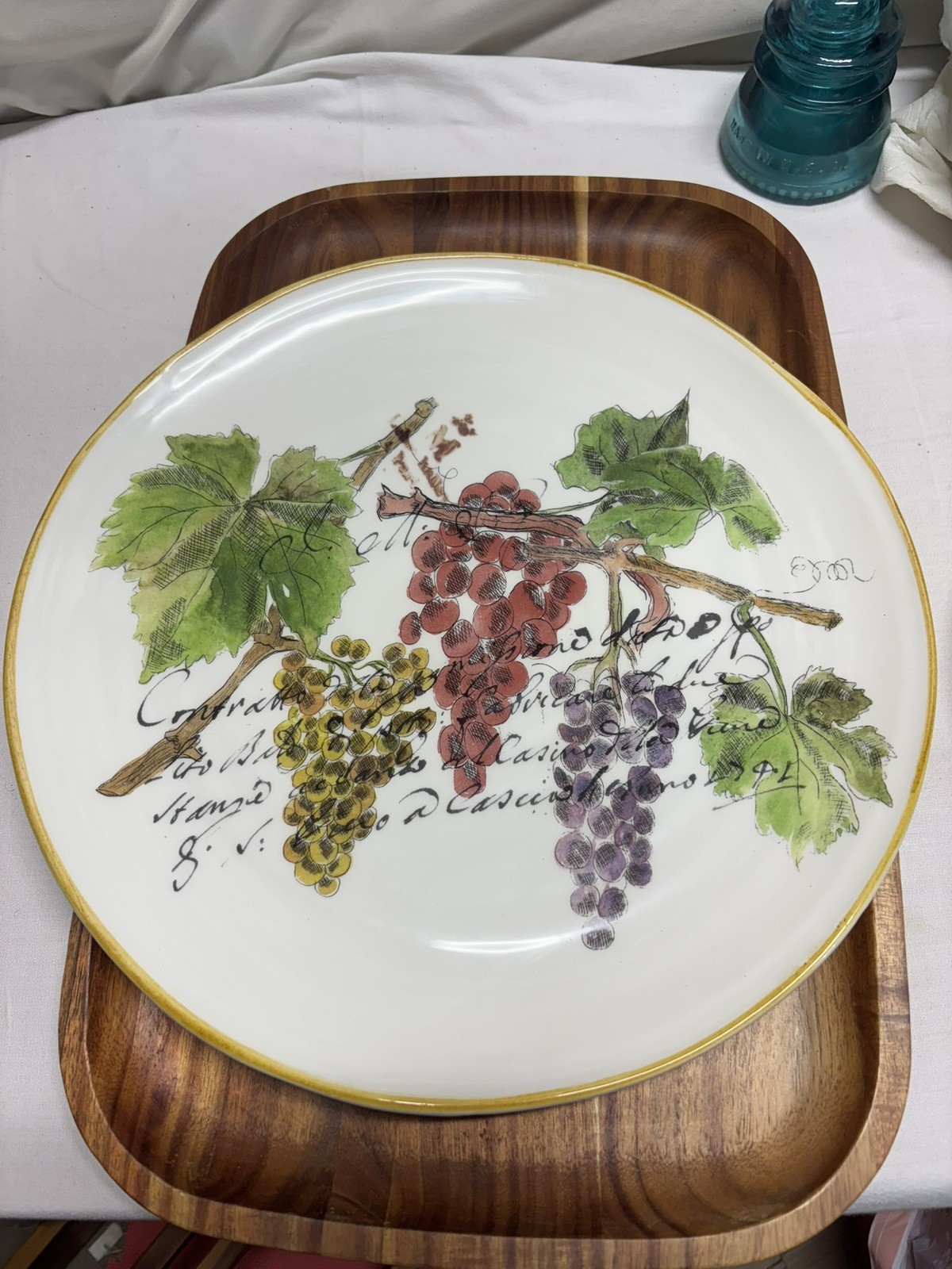 Ceramica Cuore Wine Grapes Platter 15” & 5 Plates 9.25” Made in Italy GUC