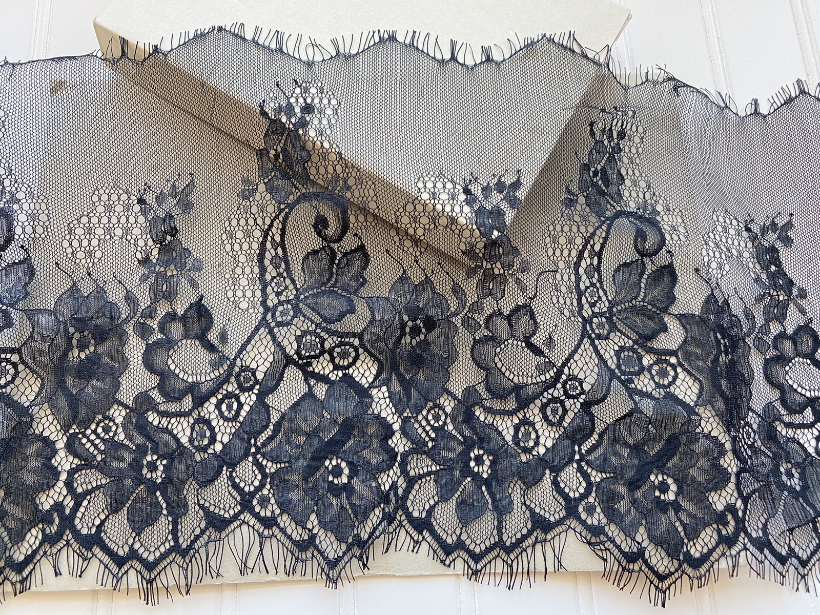 3 Yards Black Floral Eyelash Mesh Lace Trim  for Sewing/Crafts/Shawls/10