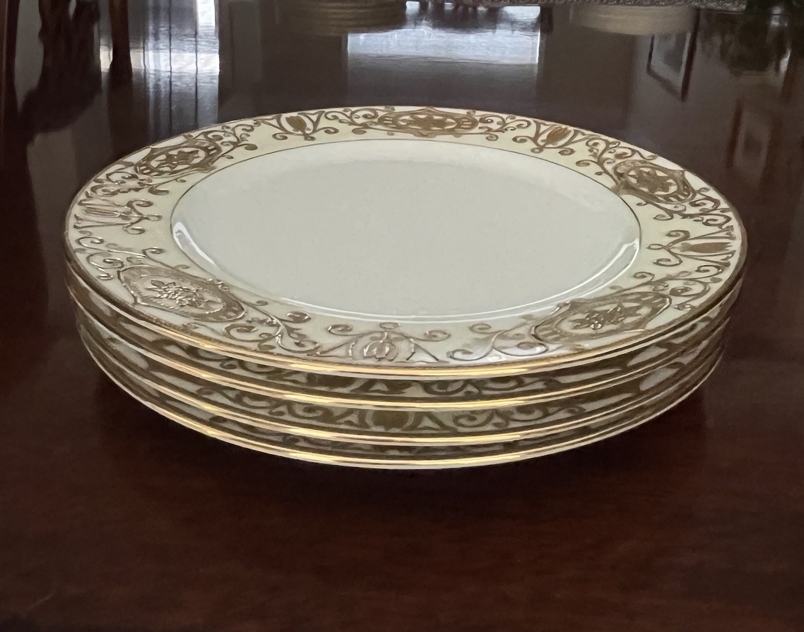 Vintage Noritake Christmas Ball Salad Plates #175 Gold Trim Japan Set of 4
