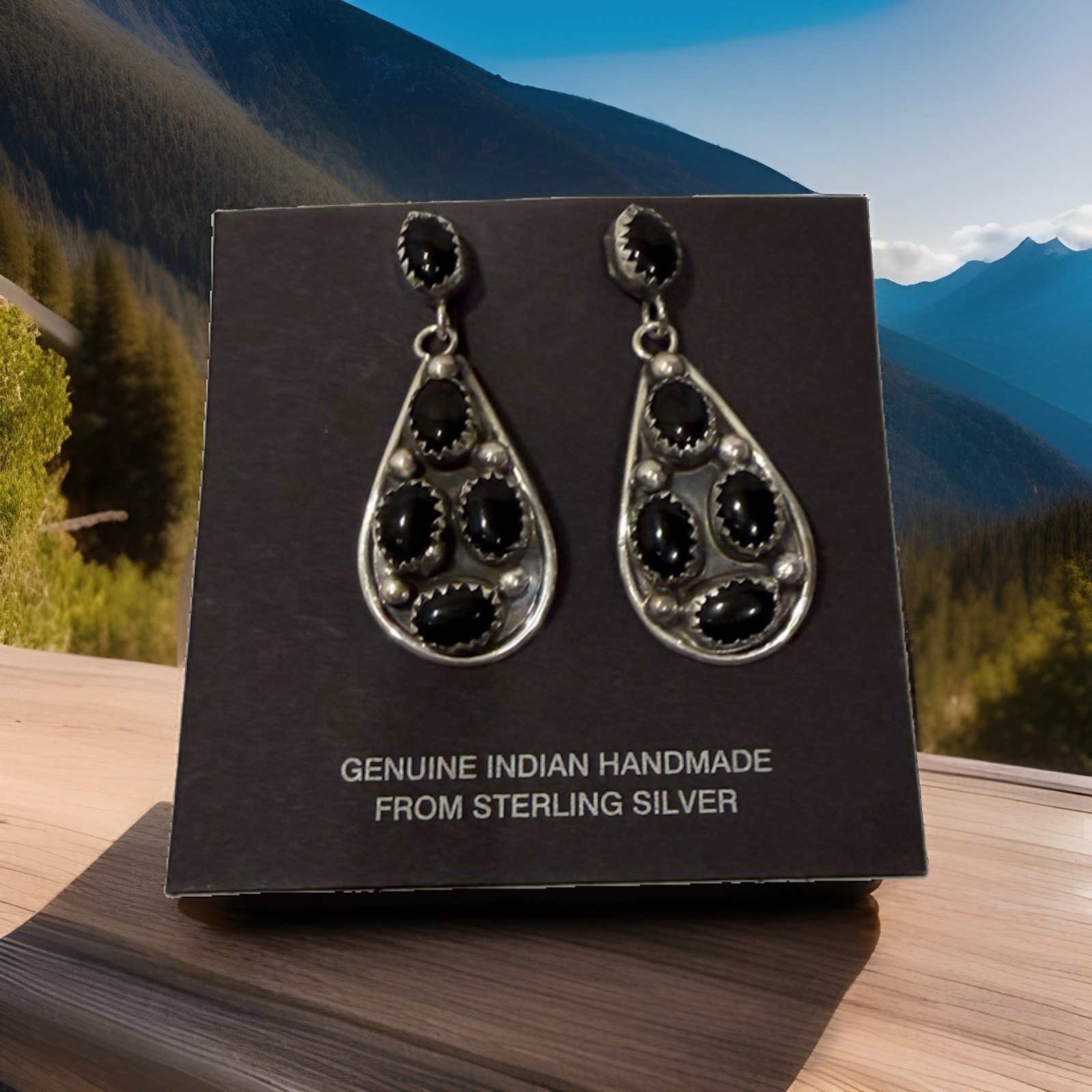 Vintage Navajo Sterling Silver Natural Black Onyx Dangle Earrings Signed Vintage Navajo Sterling Silver Natural Black Onyx Dangle Earrings Signed