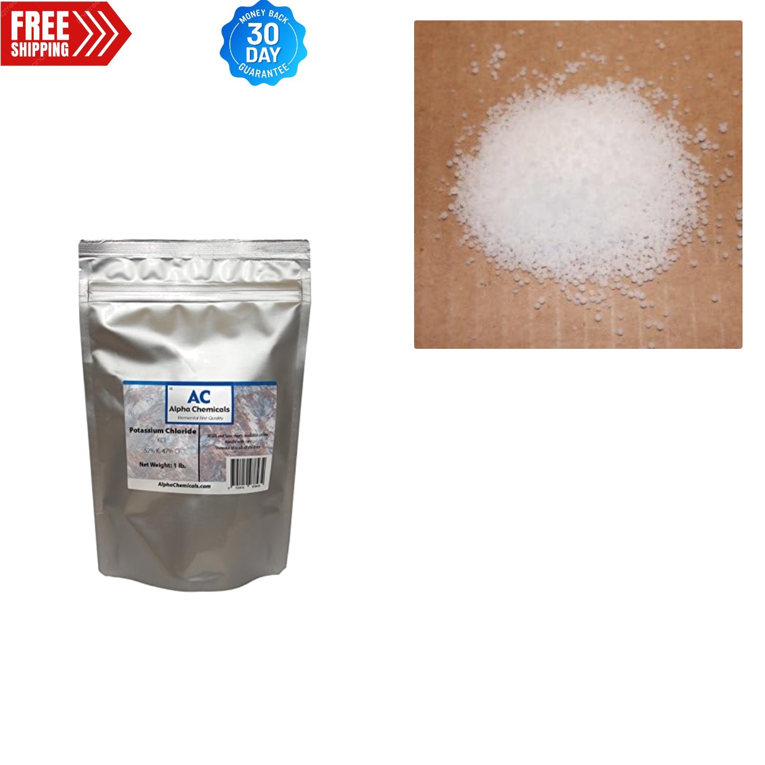 Potassium Chloride (KCl) Powder, 1 Pound - Unflavored & Safe Packaging