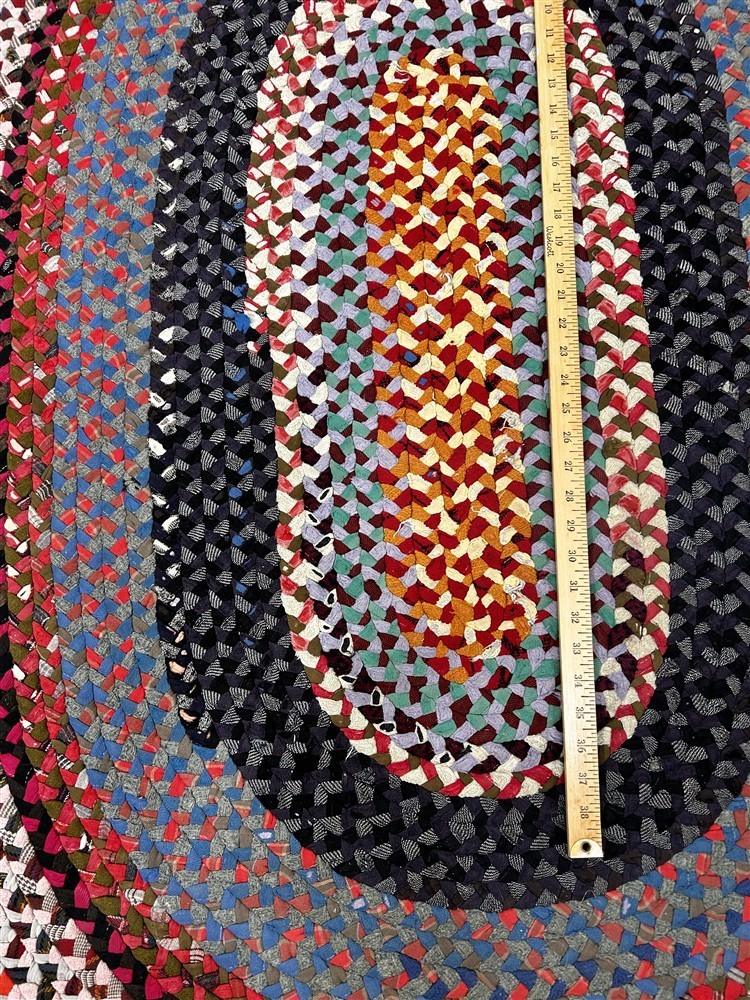antique rug braided wool oval 48x64 gray red blue hand made original 
