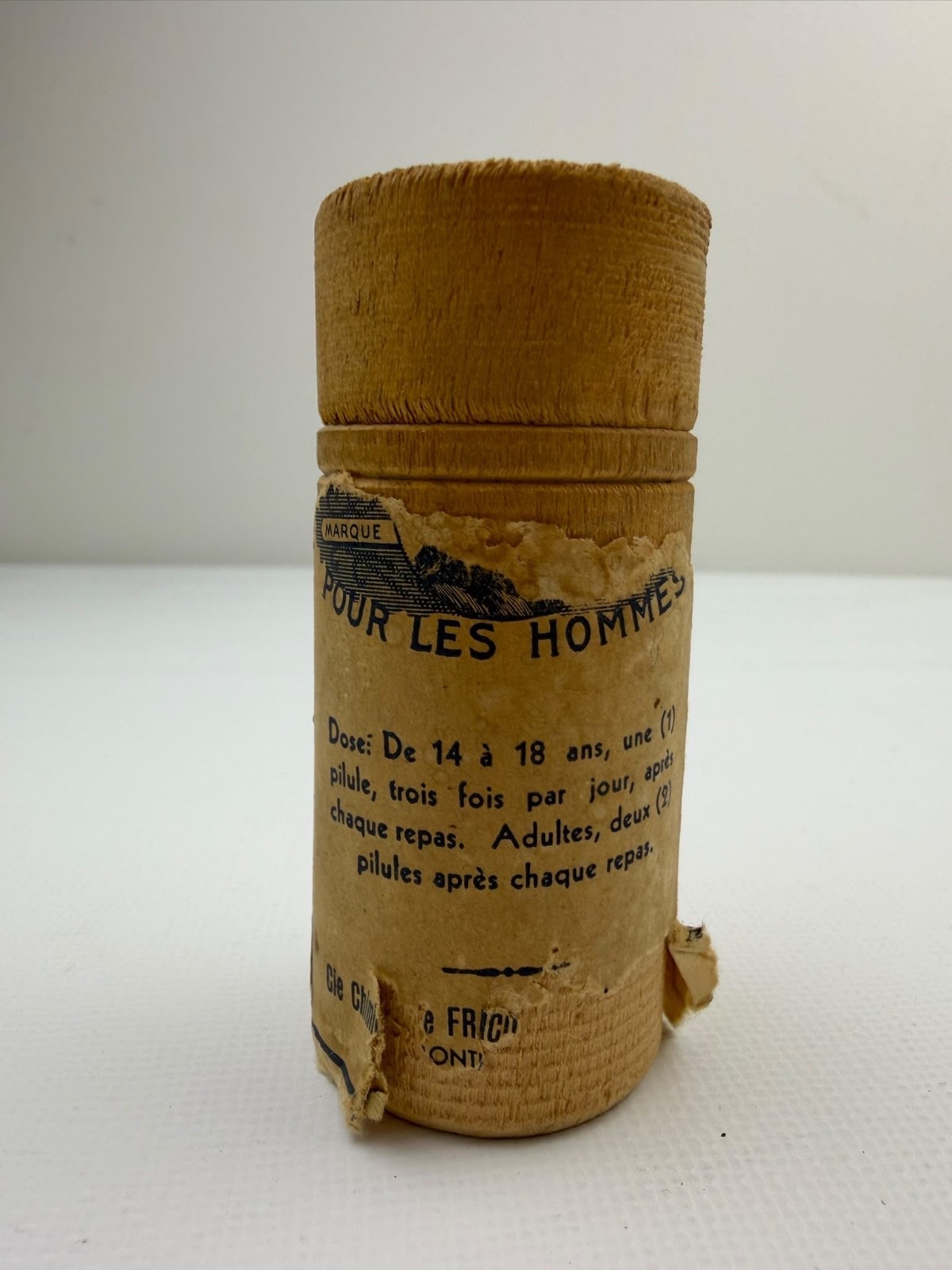 Antique 1910s Franco American Chemical Montreal Wooden Medicine Pill Bottle Cana