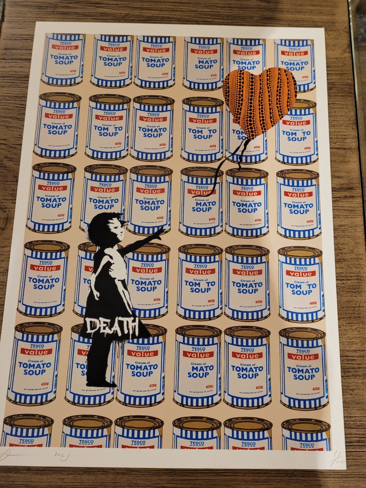 Death NYC  19x13 Signed Graffiti Pop Artist Rare. Banksy Tesco Soup Can Girl 