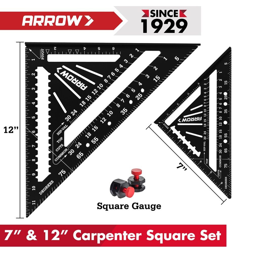 Arrow 7-Inch & 12-Inch Aluminum Alloy Carpenter Square Set Rafter Square Layout
