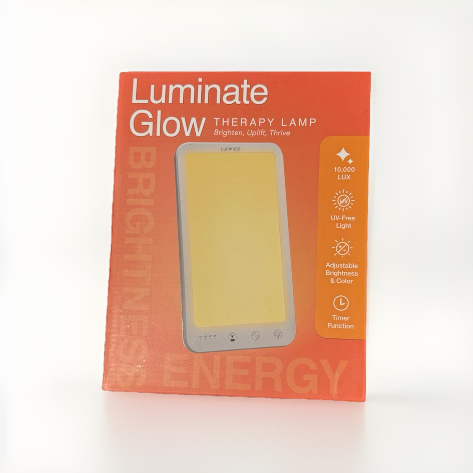 Luminate Glow LED Therapy Lamp 10,000 Lux UV-Free Happy Mood Light Timer SAD 