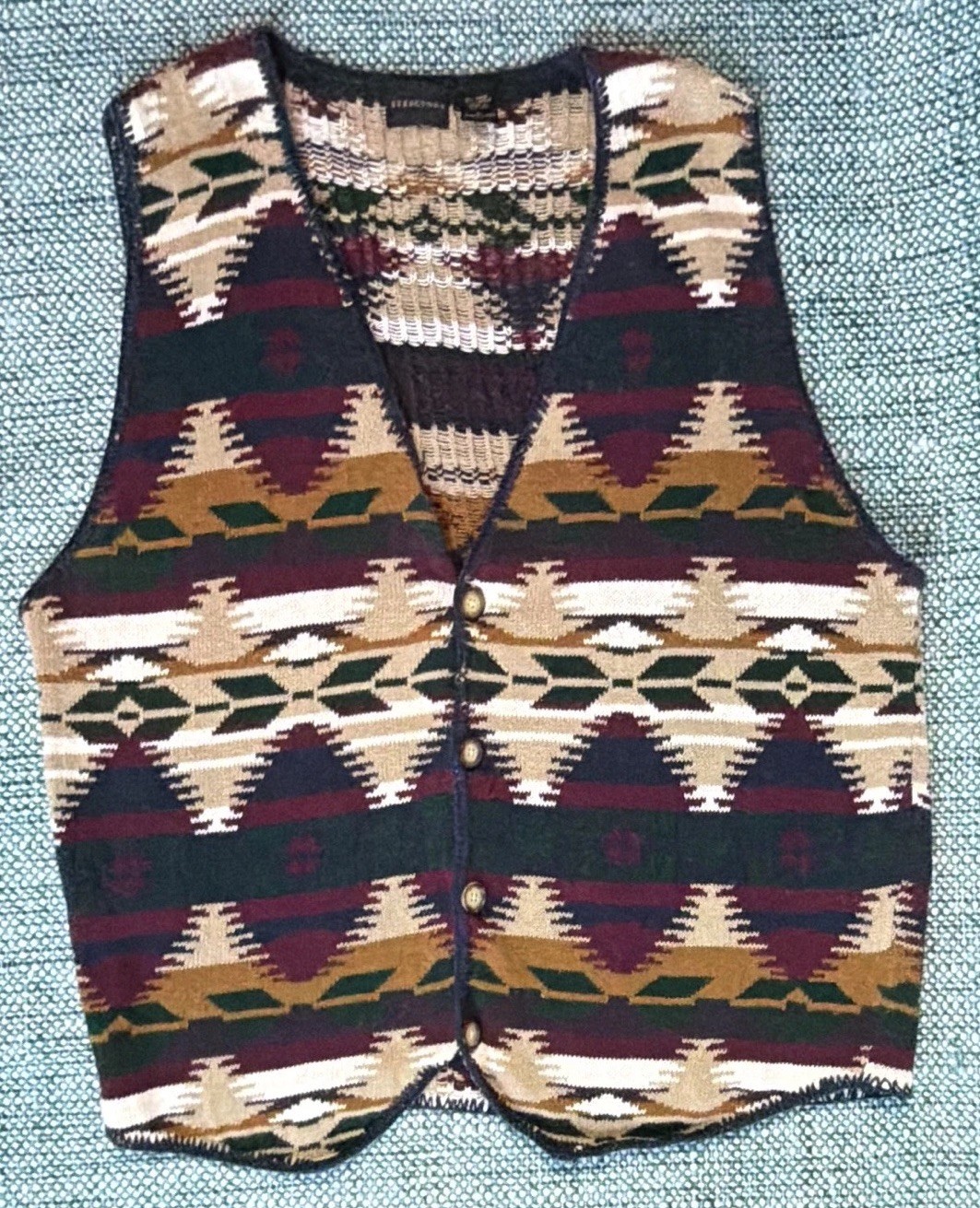 Vintage Grandpa 90s Sweater Vest By Structure Aztec Print - Large