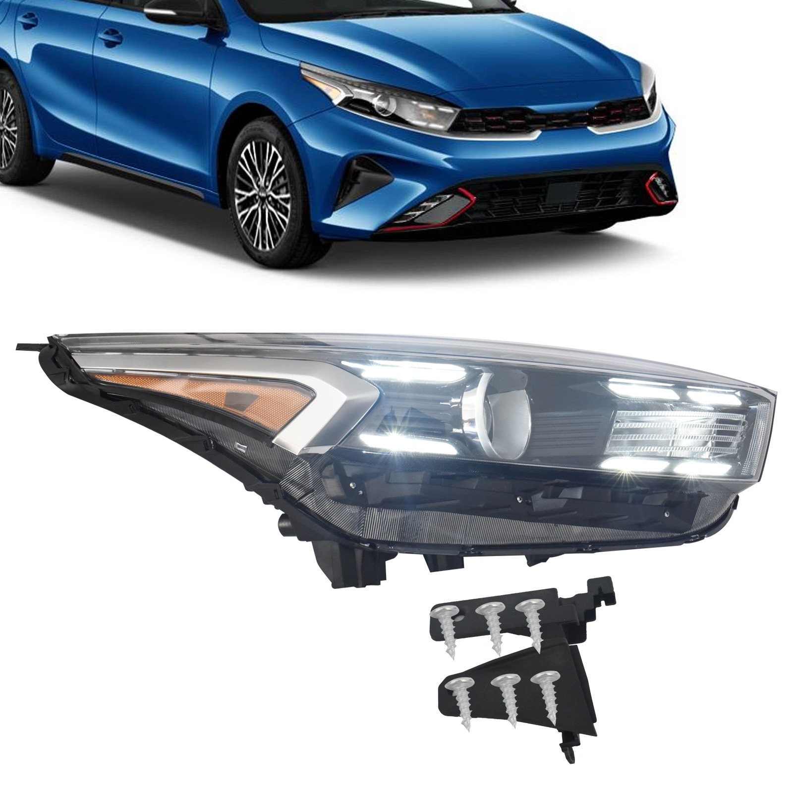 Front Headlight Halogen W/LED DRL Right Passenger Side For Kia Forte 2022-2023