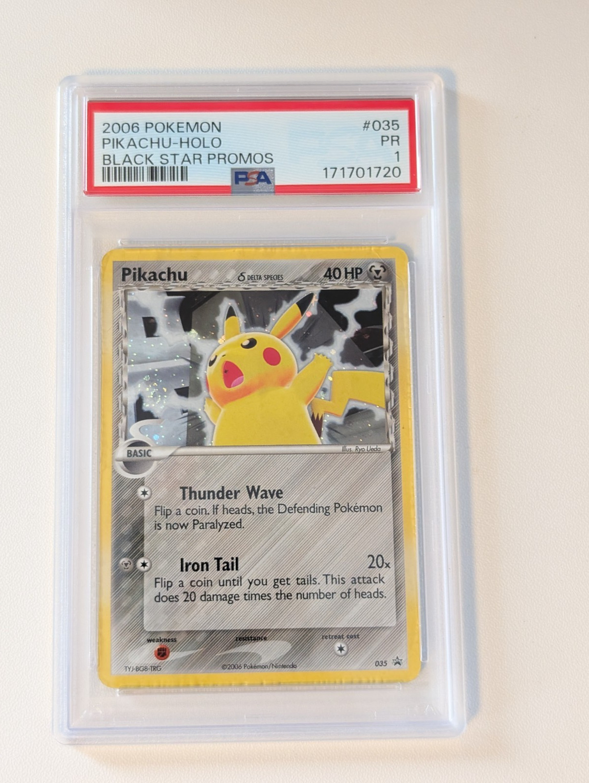 2006 Pokemon Black Star Promo PSA 1 Pikachu #035 Holo FRESH SLAB SWIRL