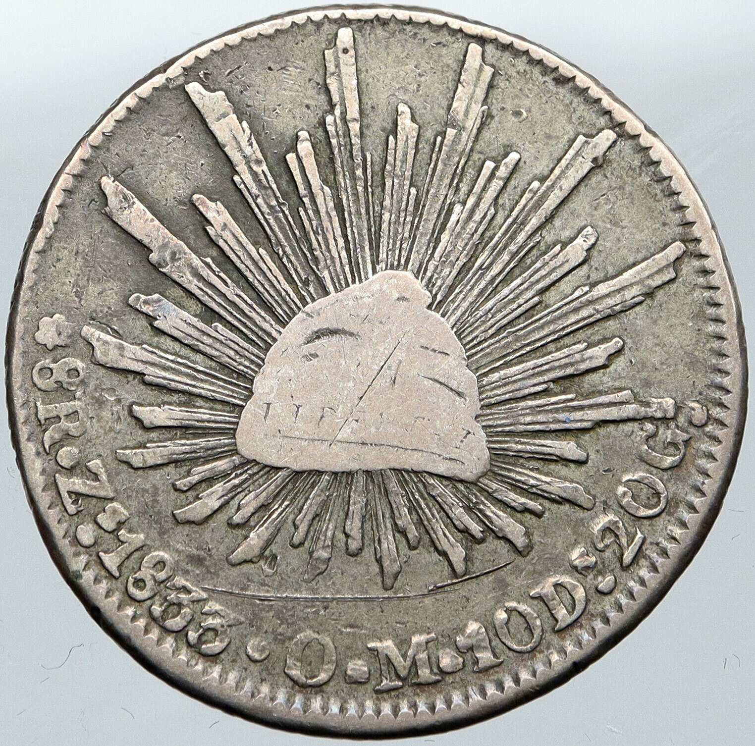 1868 Zs OM MEXICO Large Eagle Sun Antique Mexican Silver 8 Reales Coin i88606
