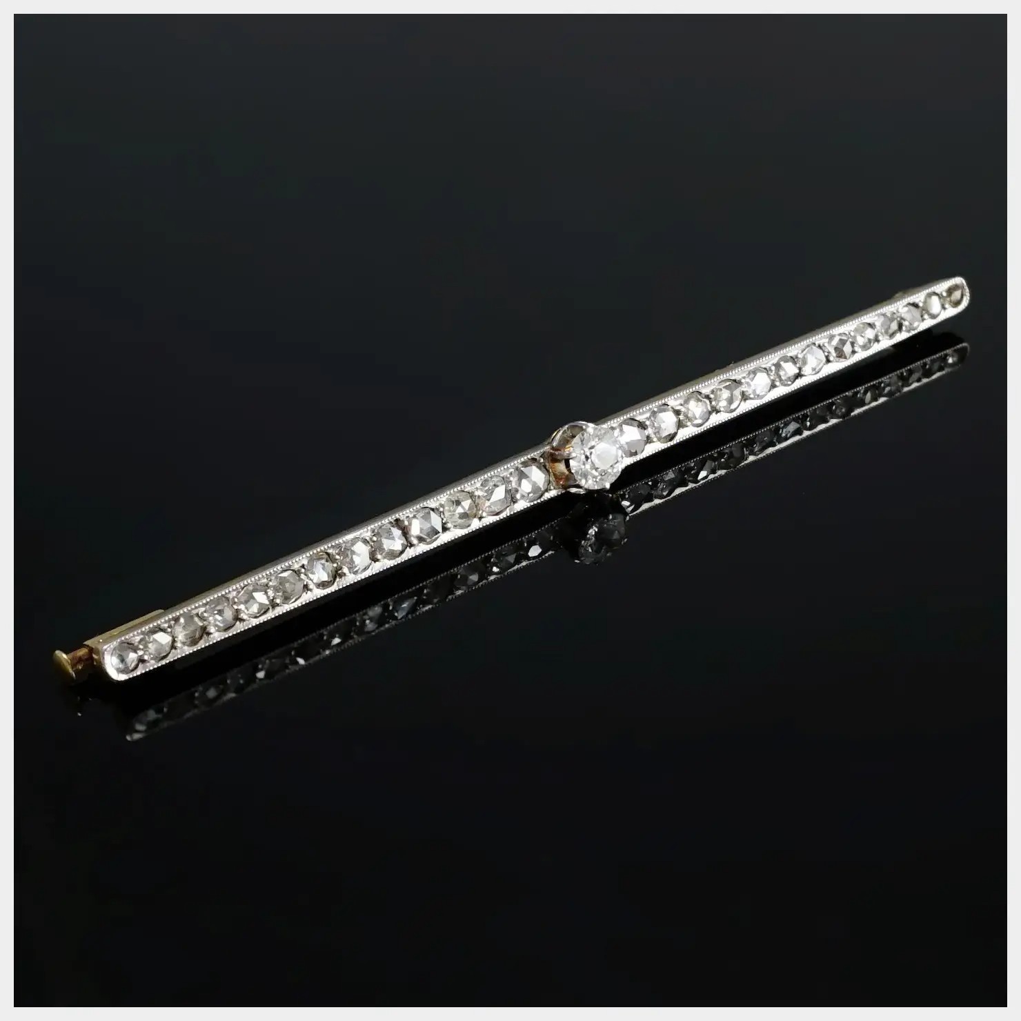 Antique Diamond Brooch Bar Pin 14K Gold Edwardian