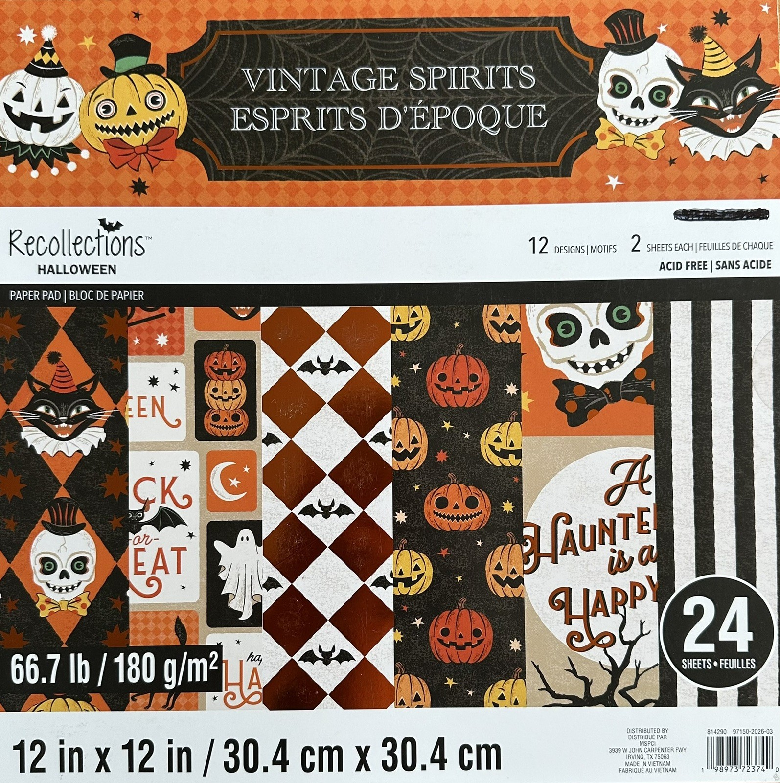~VINTAGE SPIRITS ~12X12 RECOLLECTIONS HALLOWEEN PAPER PAD 24 SHEETS~COPPER FOIL