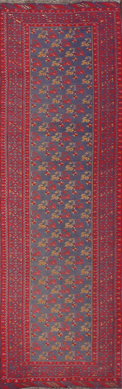 Blue 9 ft Oriental Runner Rug 2x9 Tribal Traditional Hand-made Oriental Carpet