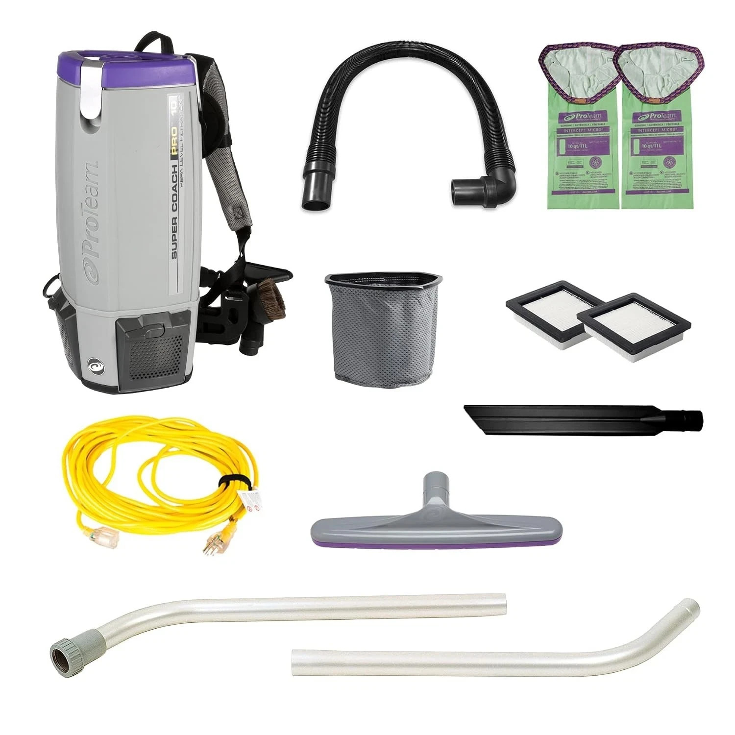 Proteam Super Coach Pro 10 Backpack Vacuum Cleaner - w/ Xover Multi Surface Kit