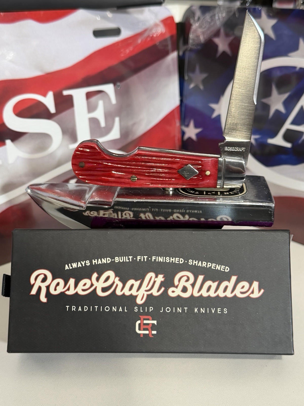 Rosecraft Blades RCT027-RJB Elk River Easy Open Jack Knife Red Jigged Bone SS Rosecraft Blades RCT027-RJB Elk River Easy Open Jack Knife Red Jigged Bone SS