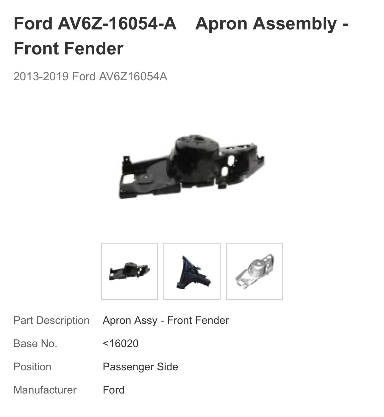 Genuine Ford OE Apron Asy - Front Fender AV6Z-16054-A