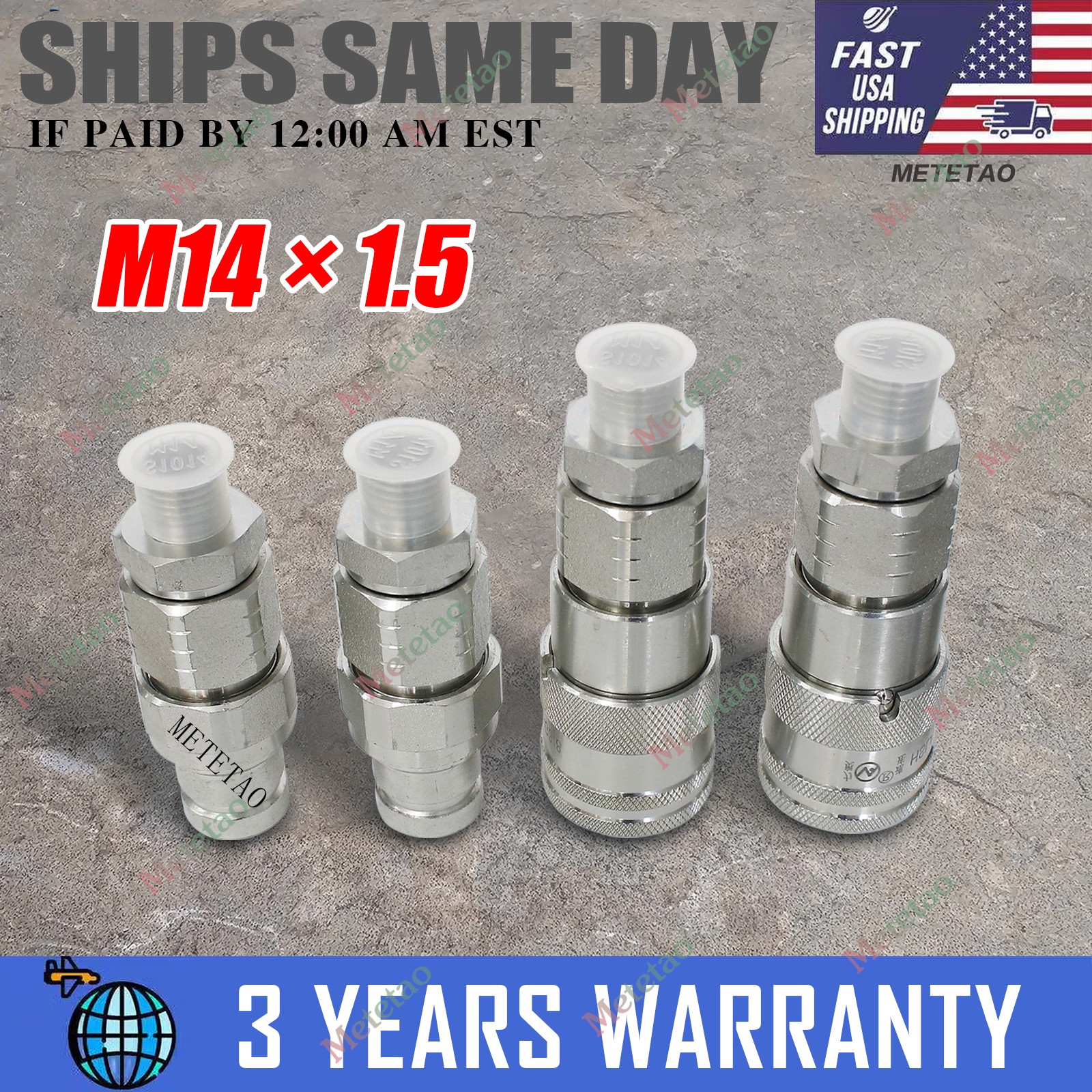 3/8 - DIN L08 - M14 Flat Face Quick Connect SET For Mini Excavator AGT Chinese