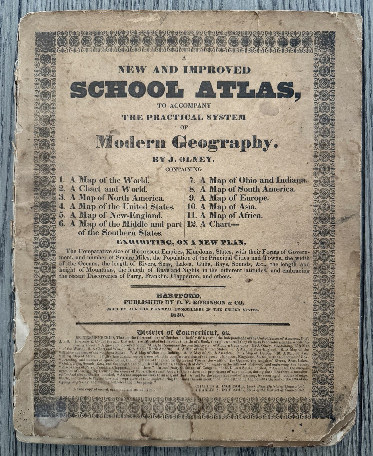 Antique Original 1830 J. Olney School Atlas Antique Original 1830 J. Olney School Atlas