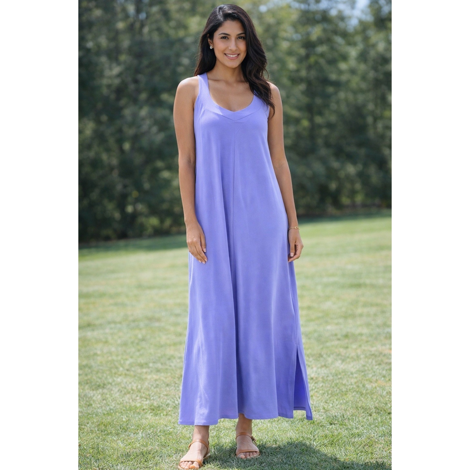 Athleta Arrival Maxi Dress Purple Crisscross Back Stretch Travel Small NWT