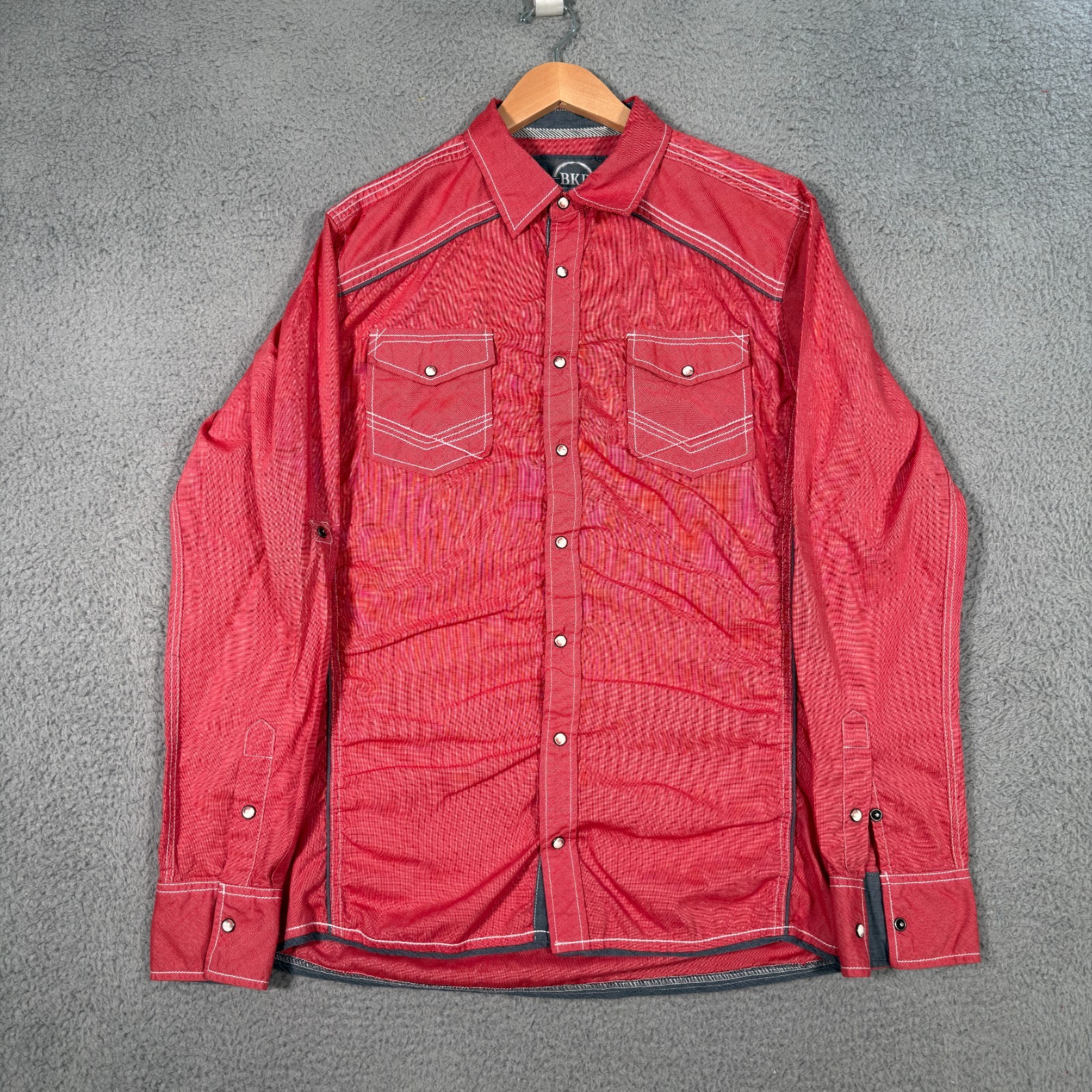 BKE Pearl Snap Western Shirt Mens Large Red Athletic Fit Long Sleeve