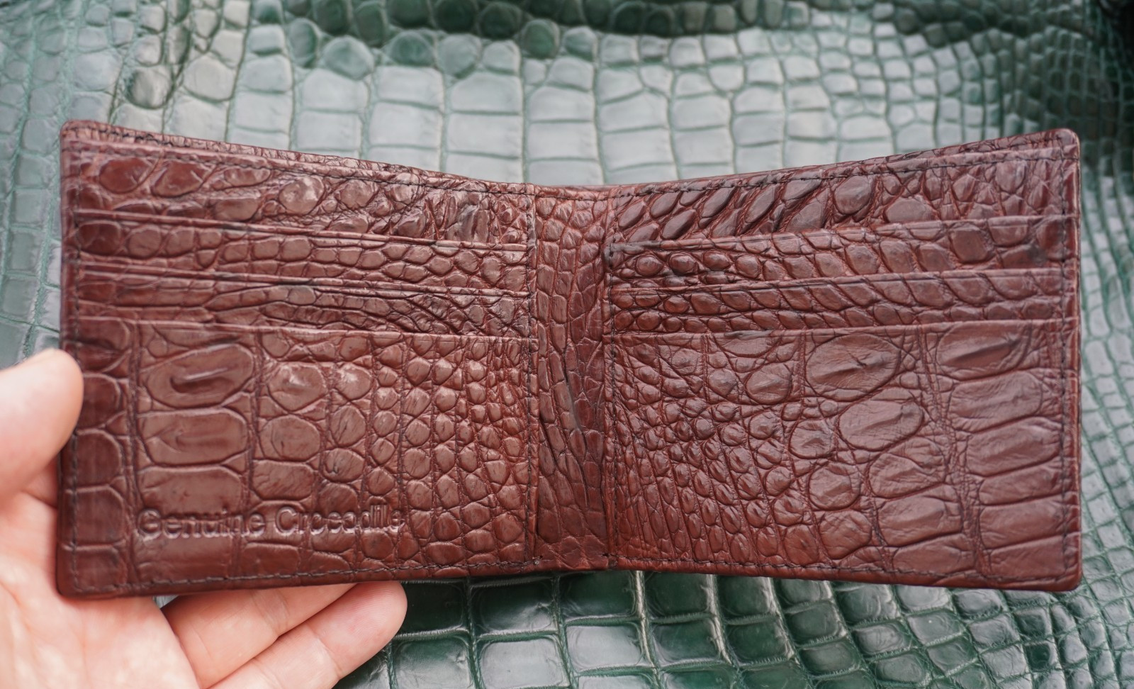 Double Side Genuine Brown Crocodile Belly Leather Skin Men\'s Bifold Wallet #Y30