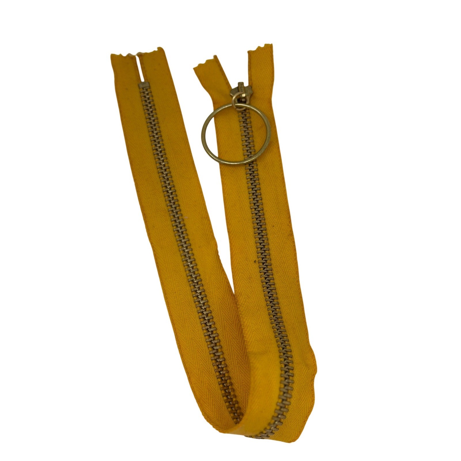 VTG TALON Zipper Metal Mustard Yellow Brass Pull Ring 16 Inch Cotton USA Rare