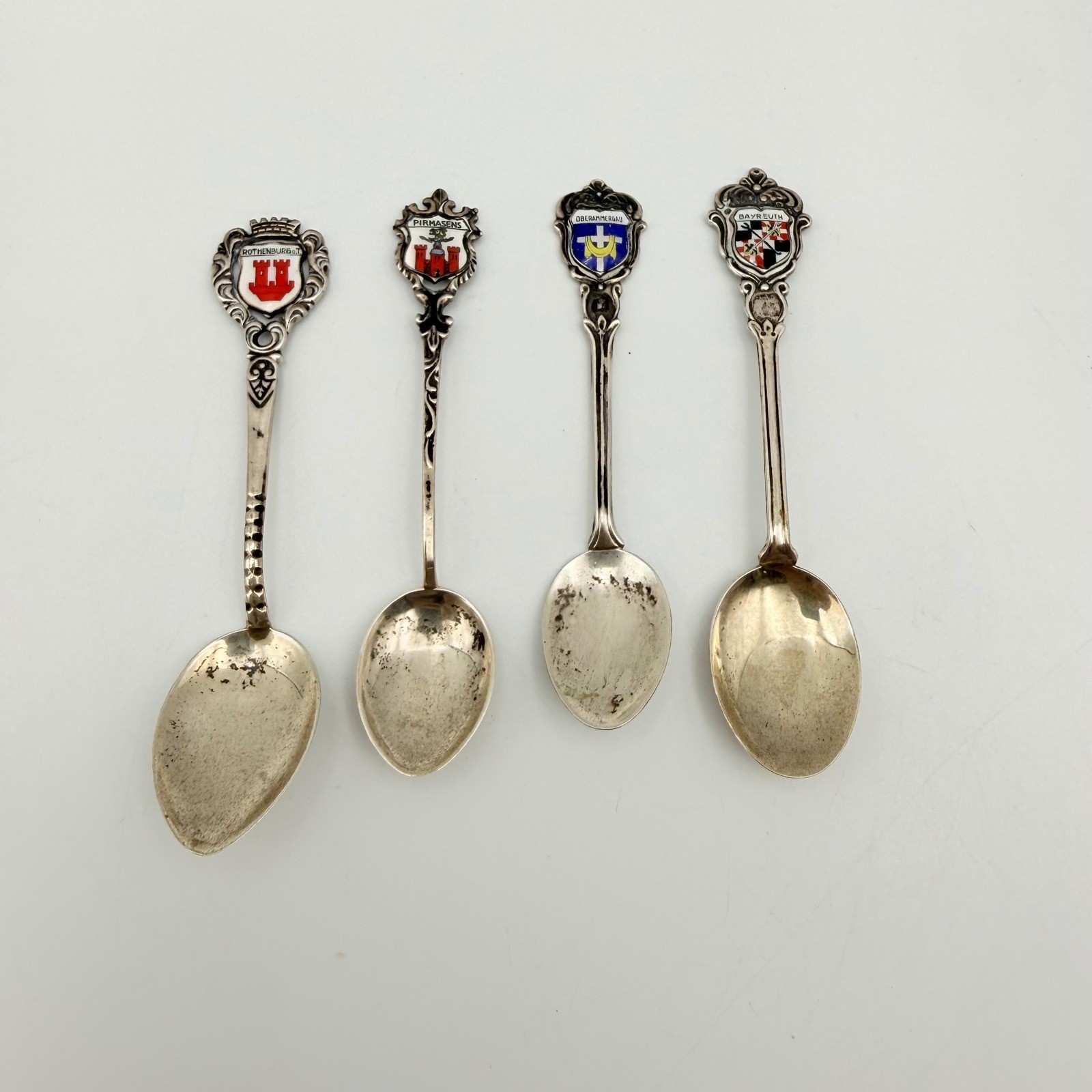 Vintage German Souvenir Spoons 800 835 Silver Enamel Crests Set of 4 REU