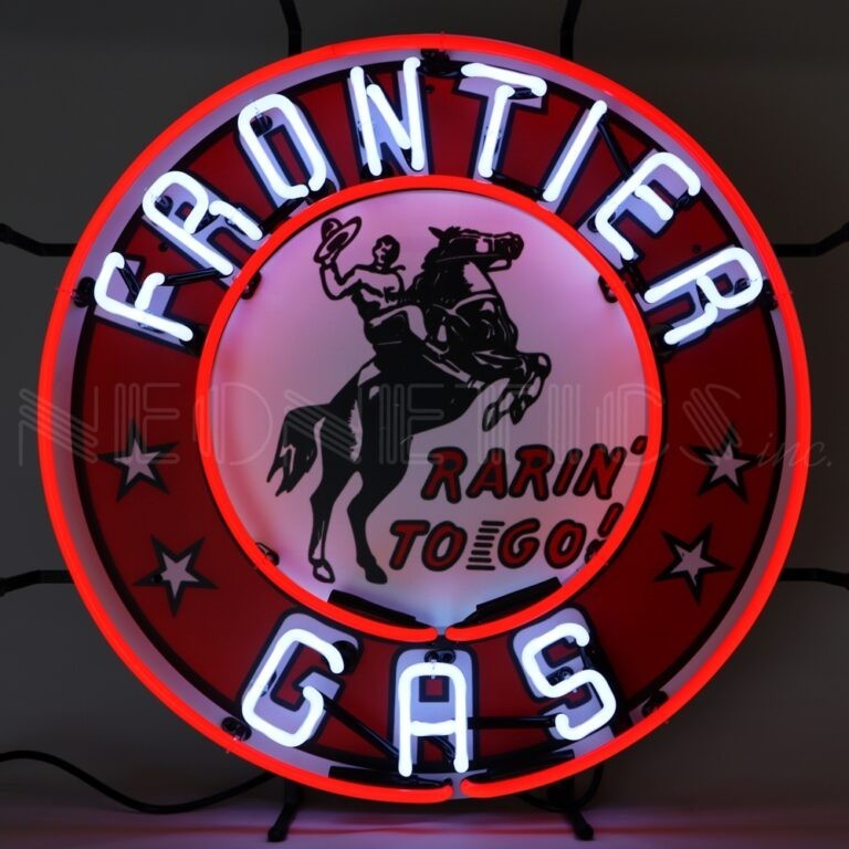 Frontier Gas Gasoline Cowboy Red White Neon Sign Wall Mount Neonetics 24