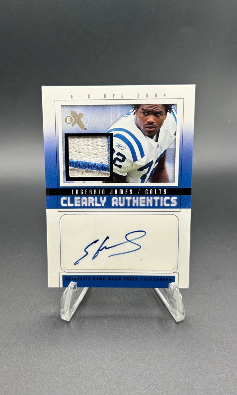 2004 Fleer E-X Edgerrin James Clearly Authentics Patch Auto /32 Colts GAME WORN 2004 Fleer E-X Edgerrin James Clearly Authentics Patch Auto /32 Colts GAME WORN