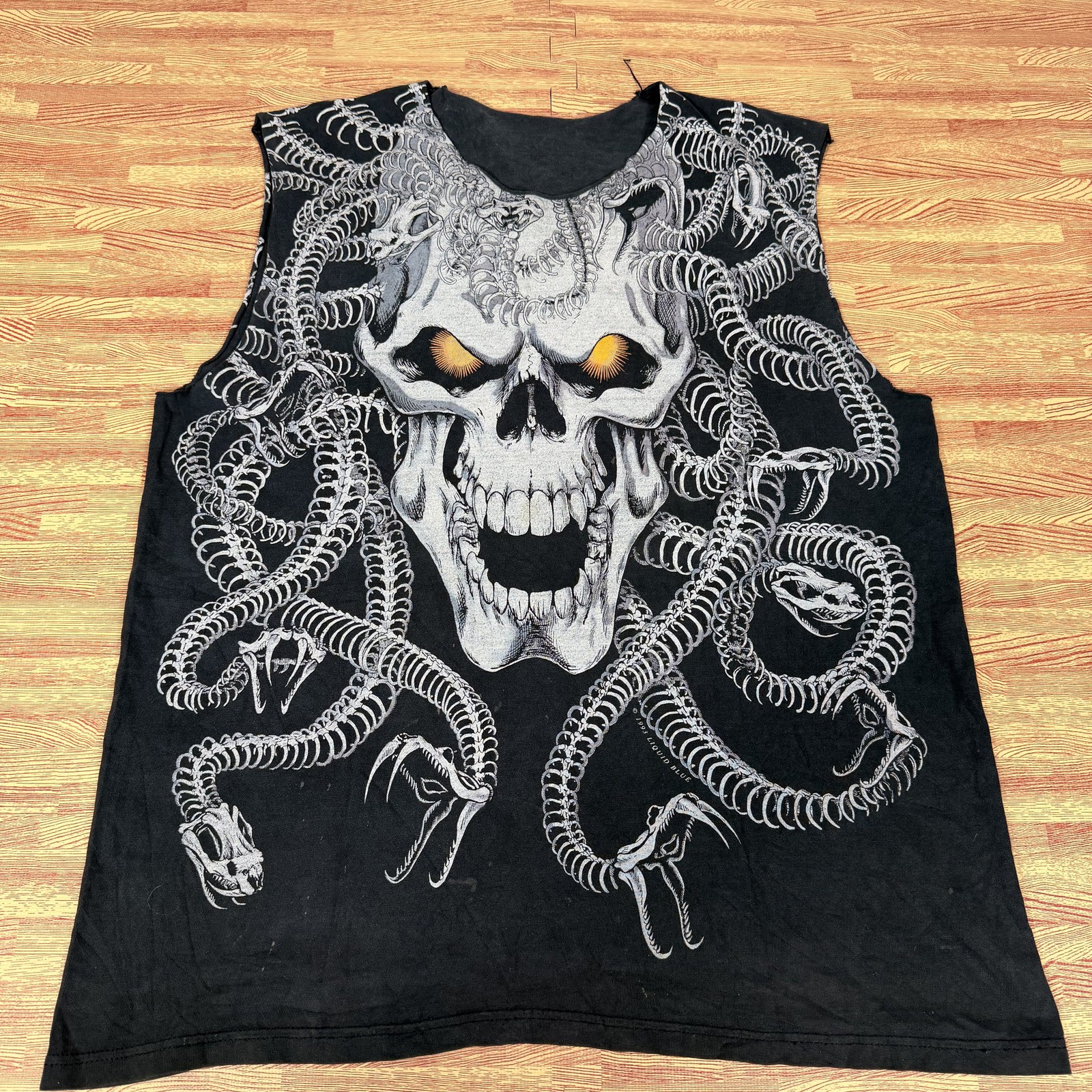 Vintage 1993 Liquid Blue Medusa Skull Snake Tank Top 90s Horror L