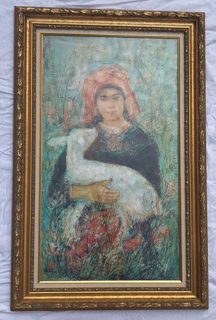 Edna Hibel Lamb of Knossos Lithograph Vintage Gilded Frame Edna Hibel Lamb of Knossos Lithograph Vintage Gilded Frame