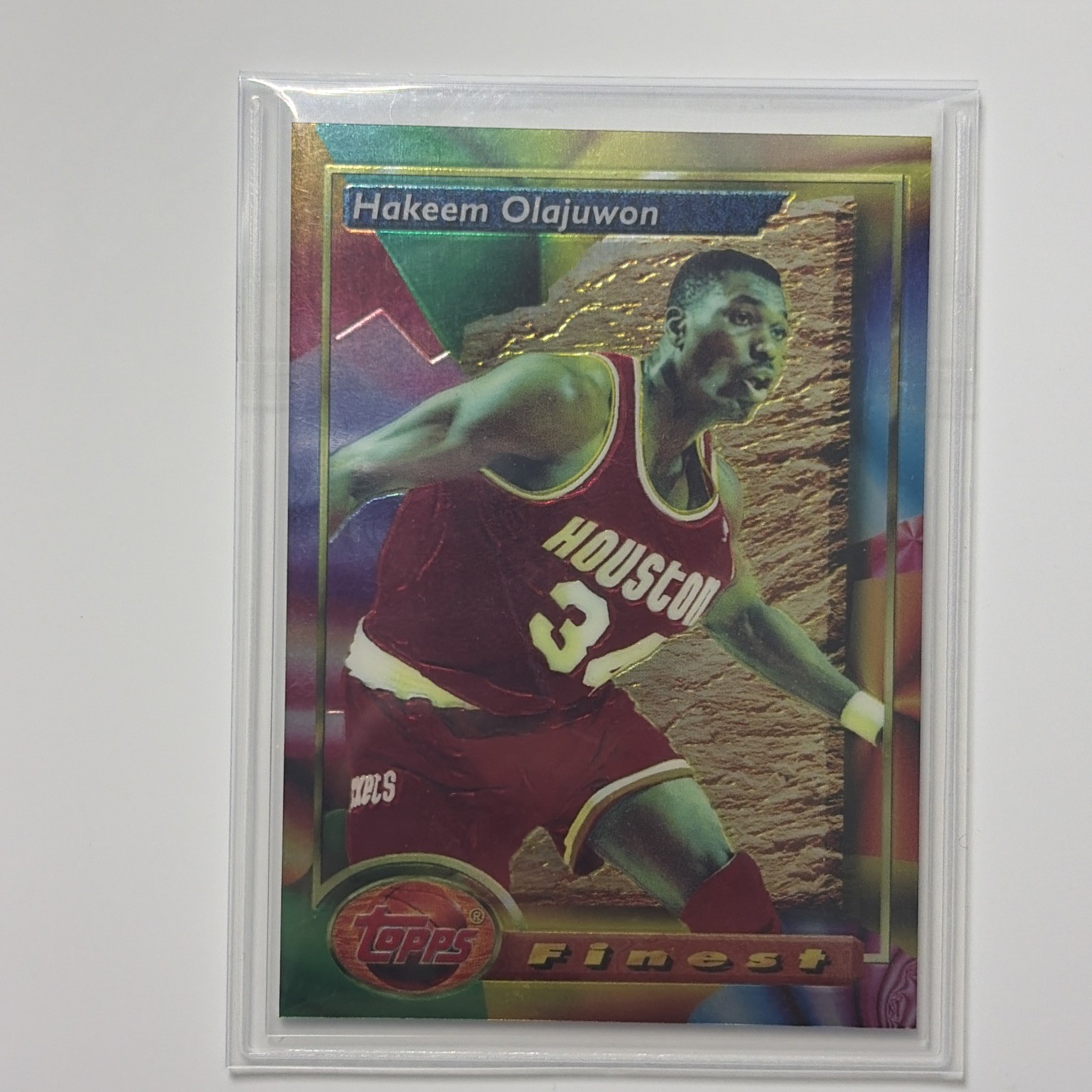 1993-94 Topps Finest - Hakeem Olajuwon #76 Refractor Rockets BEAUTIFUL 1993-94 Topps Finest - Hakeem Olajuwon #76 Refractor Rockets BEAUTIFUL