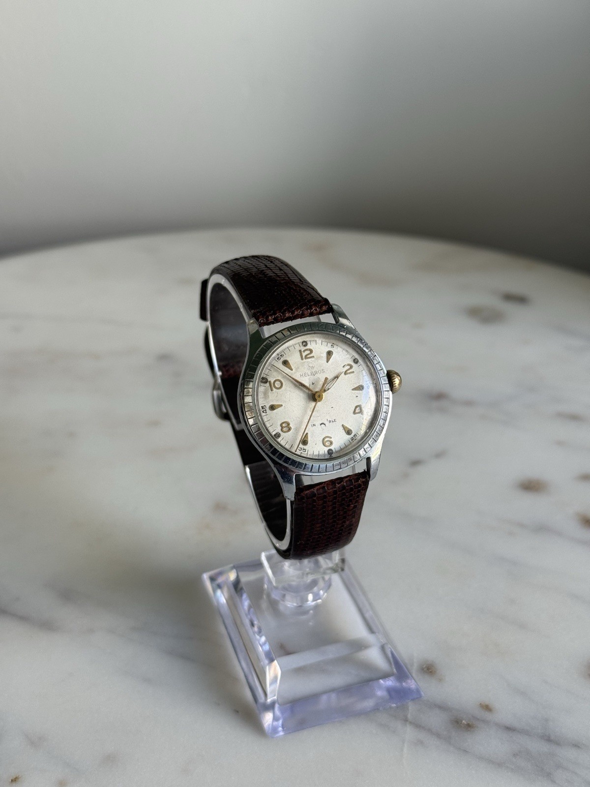 \'50s Vintage Helbros Mechanical USA Made Unbreakable Mainspring 34mm Silver Tone