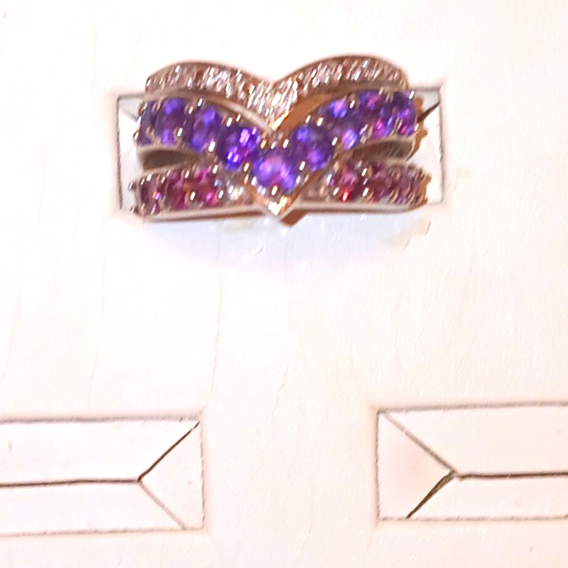 10K Gold Amethyst & Rhodolite Garnet Ring Diamond Accent Size 6. High End Ring