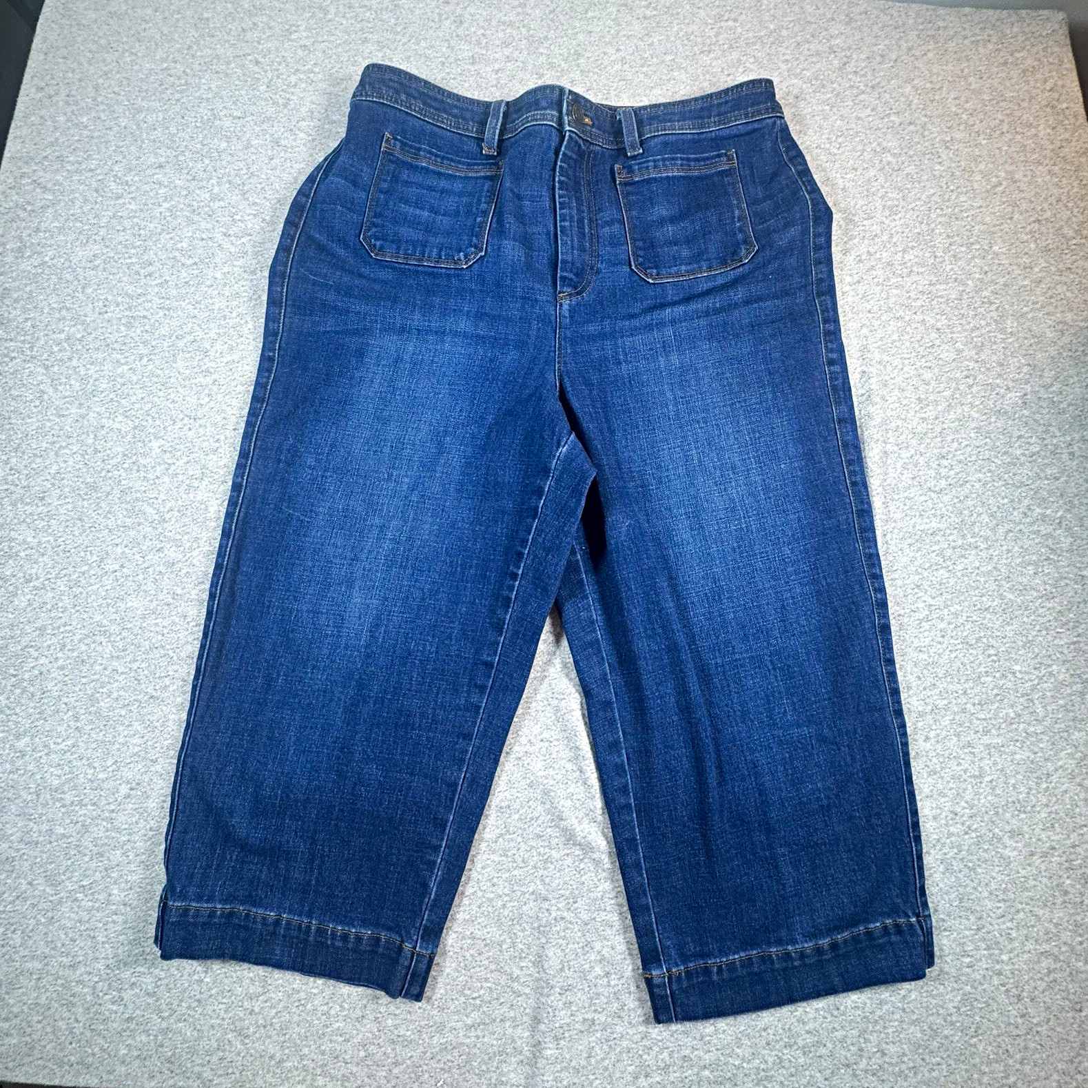Talbots Flawless High Rise Wide Leg Crop Jeans Womens 14P Blue Stretch Denim Talbots Flawless High Rise Wide Leg Crop Jeans Womens 14P Blue Stretch Denim