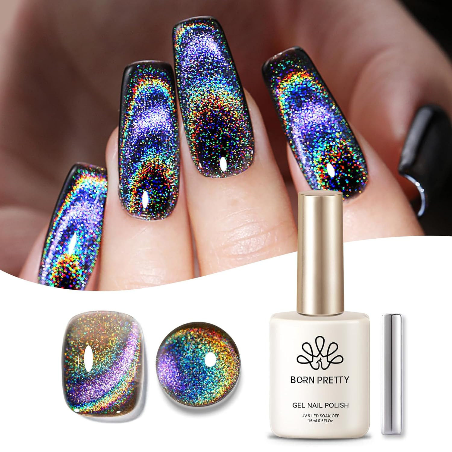 Cat Magnetic Eye Gel Nail Polish Holographic Rainbow Cat Magnetic