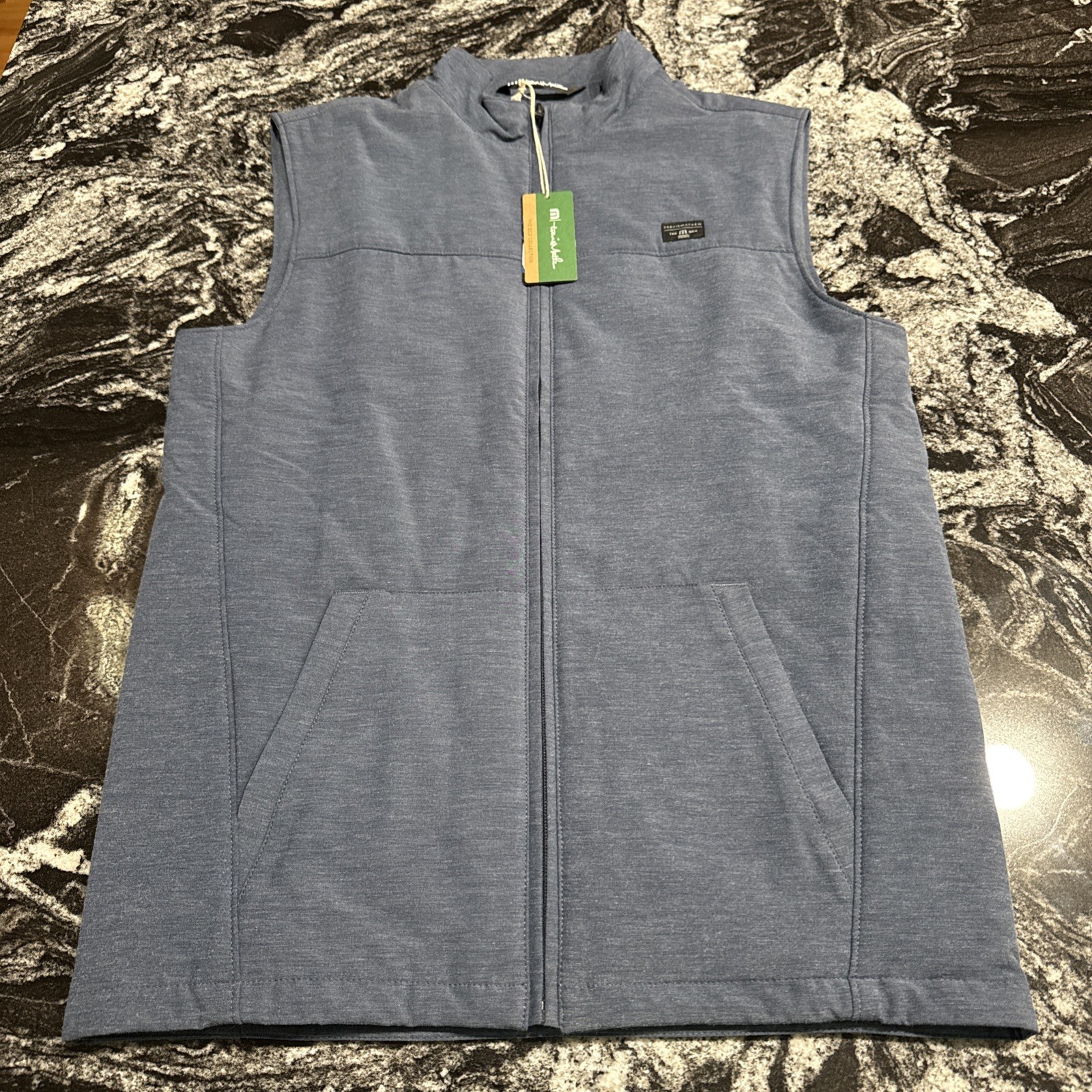 Travis Mathew Top Of The Line Vest Heather Dress Blues Mens Size Small NWT