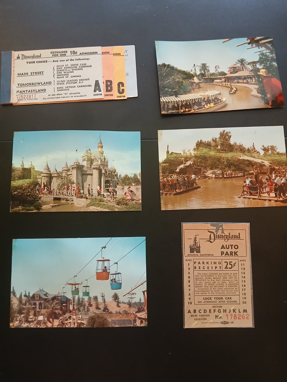 1956 Vintage Disneyland Collection Postcards and Tickets