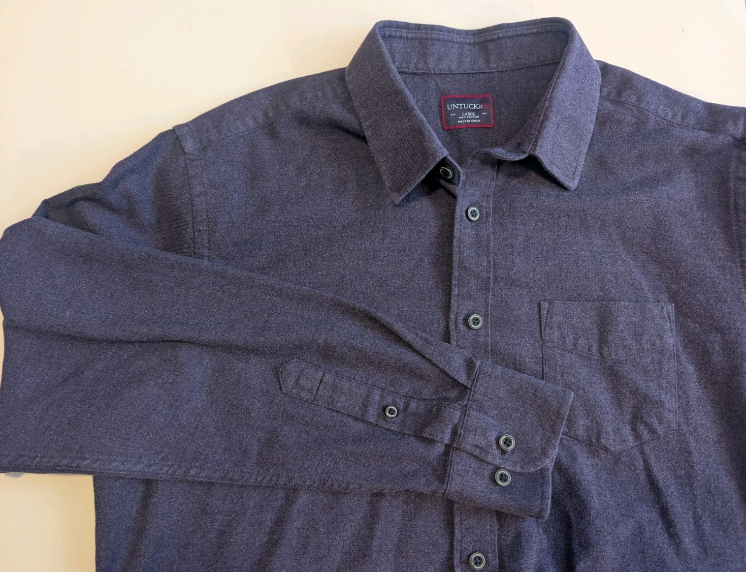 UNTUCKit Sherwood Flannel Button Up Shirt Men\'s Large Long Sleeve Purple Cotton