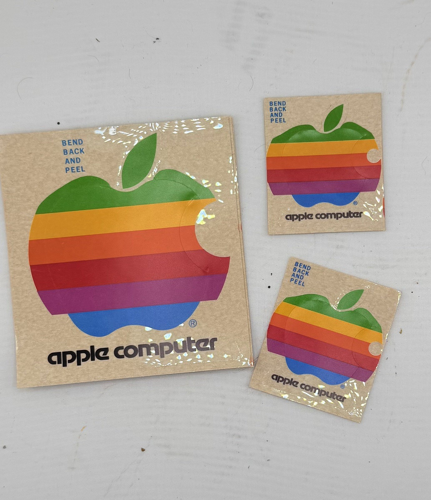 Lot of 3 VIntage Apple Computer Rainbow Logo Sticker Decal Macintosh 1980s NOS Lot of 3 VIntage Apple Computer Rainbow Logo Sticker Decal Macintosh 1980s NOS