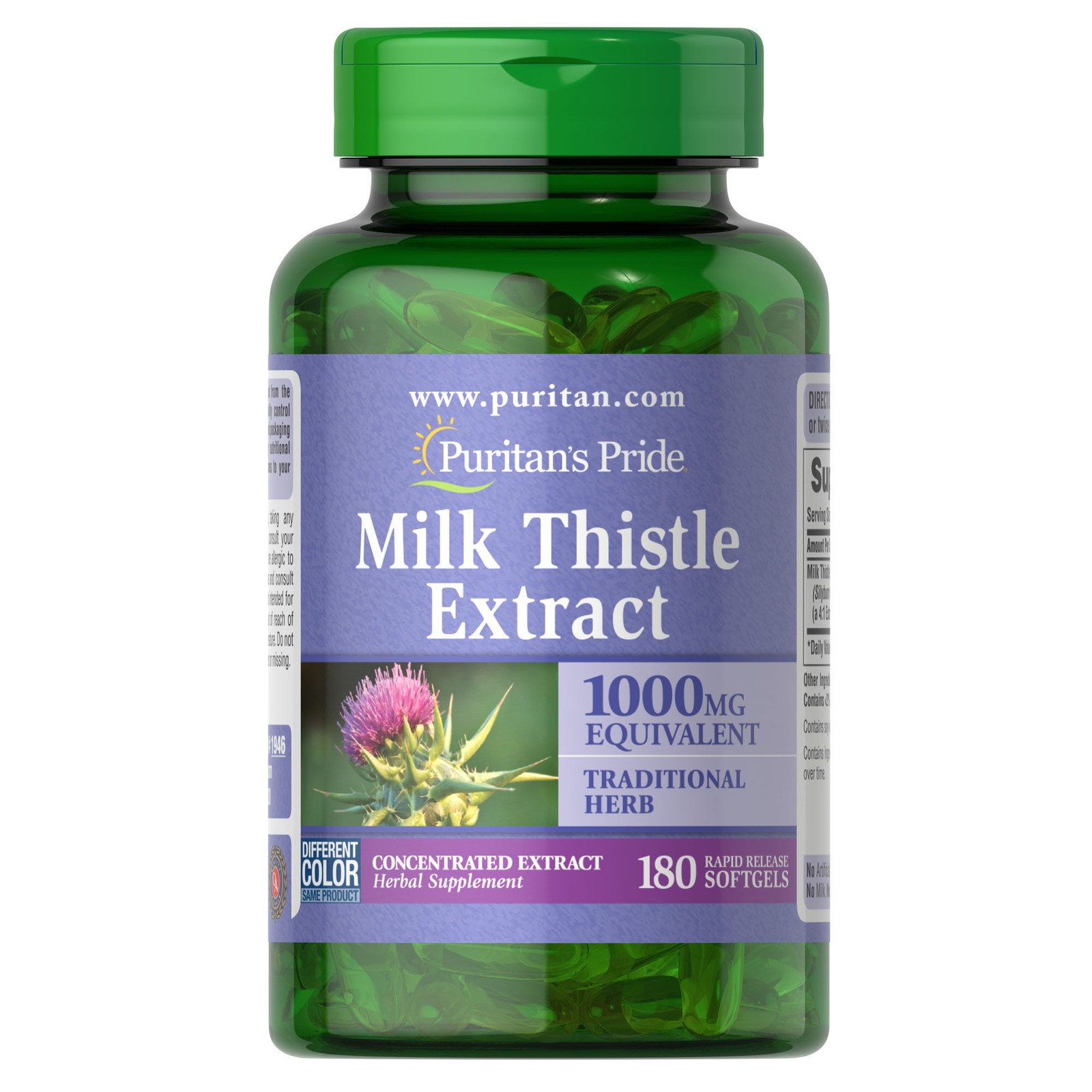 Puritan\'s Pride Milk Thistle 4:1 Extract 1000 mg (Silymarin) - 180 Softgels