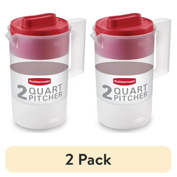 (2 pack) Rubbermaid Plastic Pitcher, Clear/Red, 2 Quart (2 pack) Rubbermaid Plastic Pitcher, Clear/Red, 2 Quart
