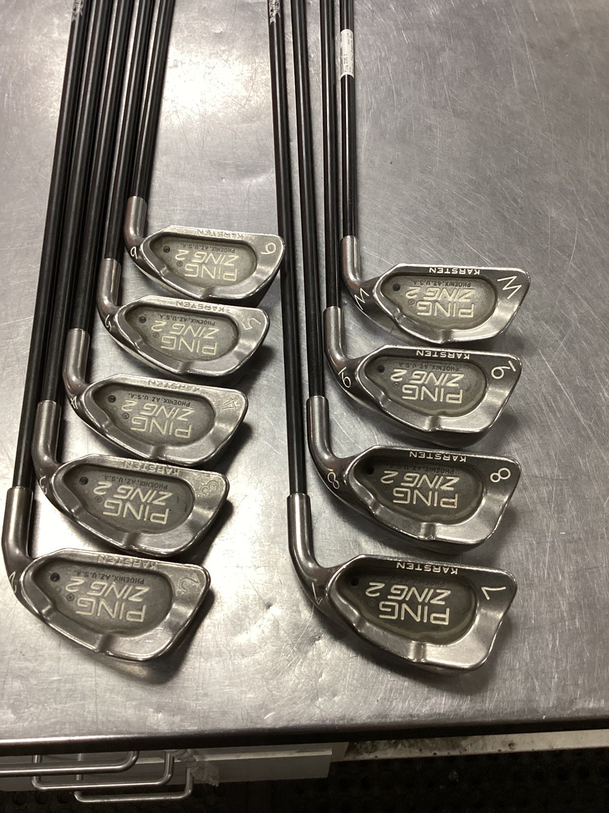 PING ZING 2 Black DOT RH 9pc Irons 2-PW Karsten 201 Aldila Graphite Stiff Shaft