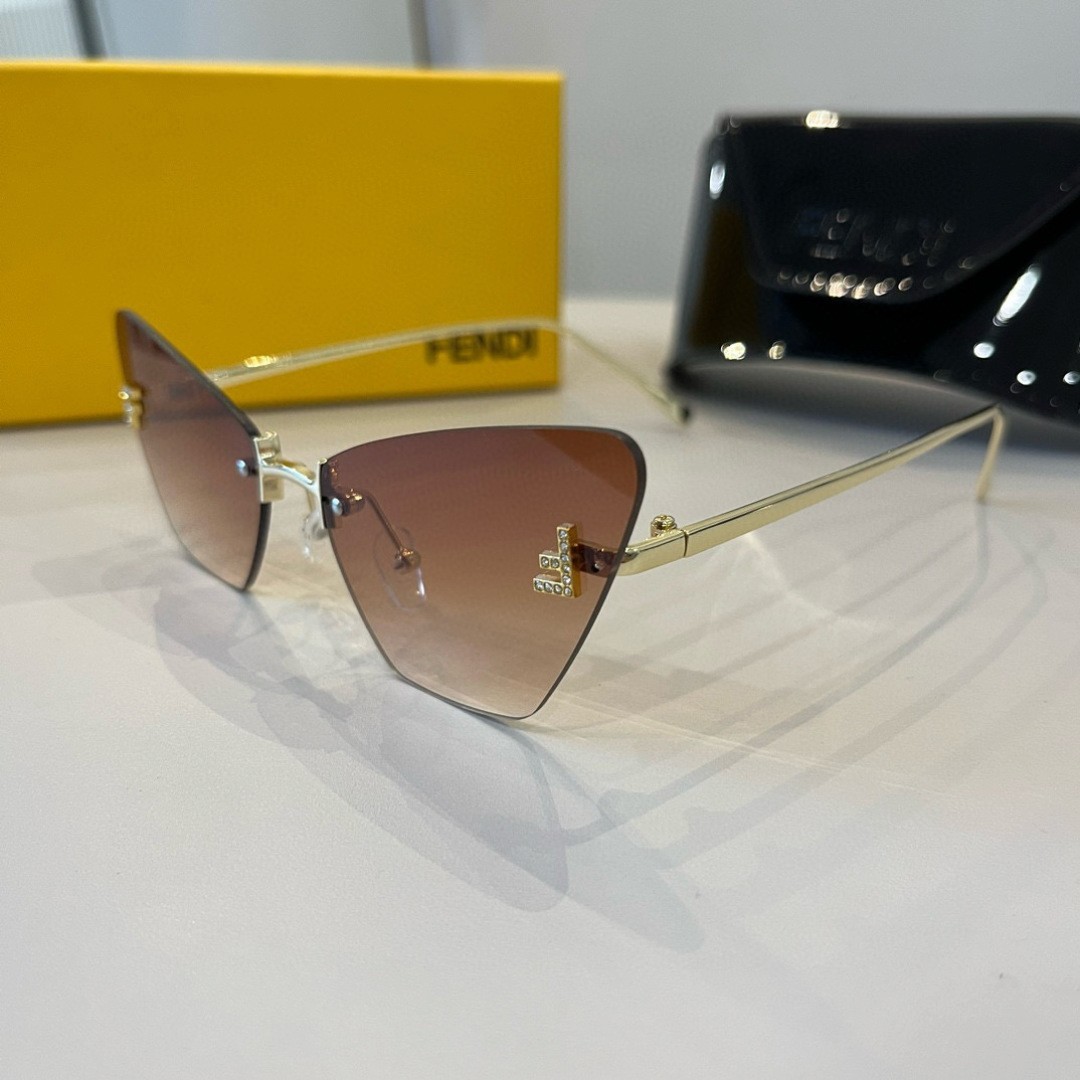 Fendi FOL084V Fendi First Crystal 60‑15‑140 Rimless Cat‑Eye Sunglasses