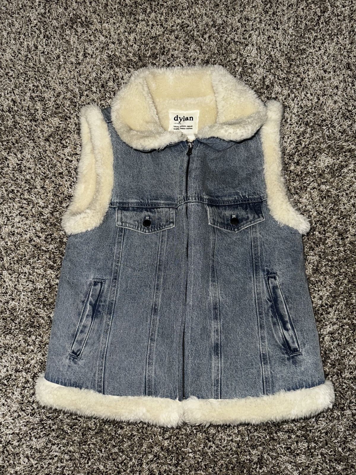 Dylan Los Angeles Women\'s S Blue Faux Shearling Denim Vest Sherpa Trucker NWT