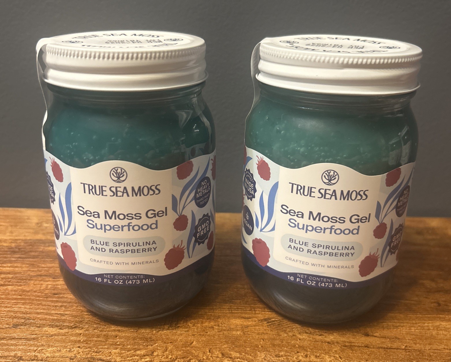2x True Sea Moss Gel Superfood Blue Spirulina and Raspberry 16 fl oz EXP 05/2027