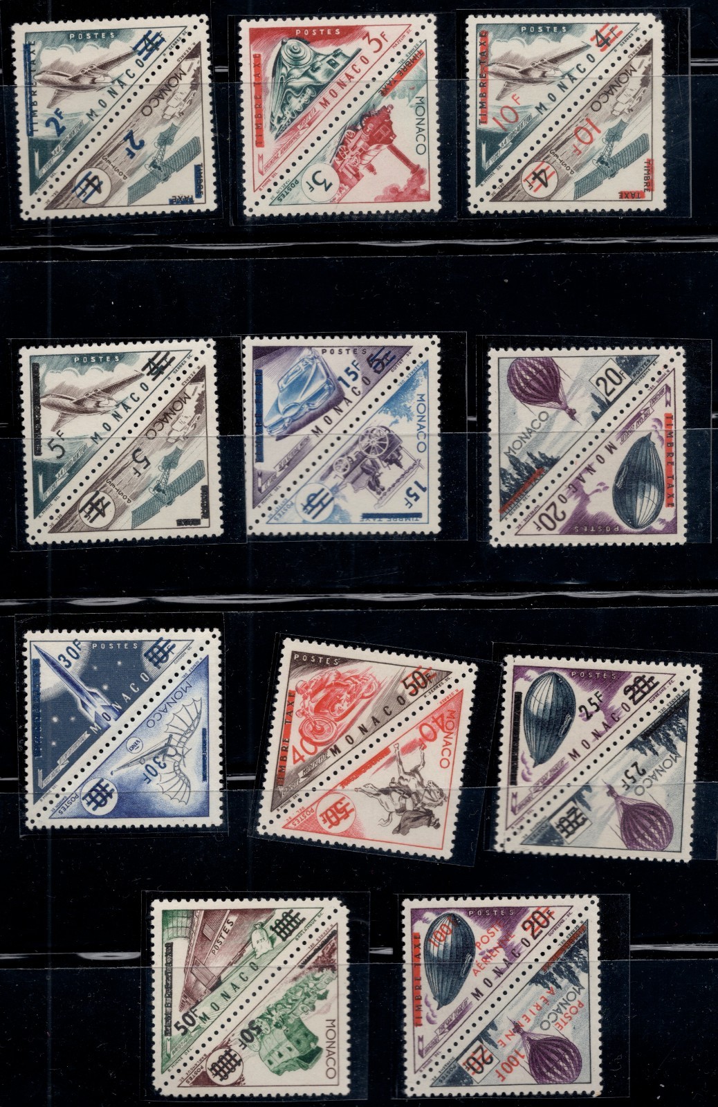Monaco 1956 Transport Triangles Scott 371-390 C49-C50 11 Pairs Mint SUPERB